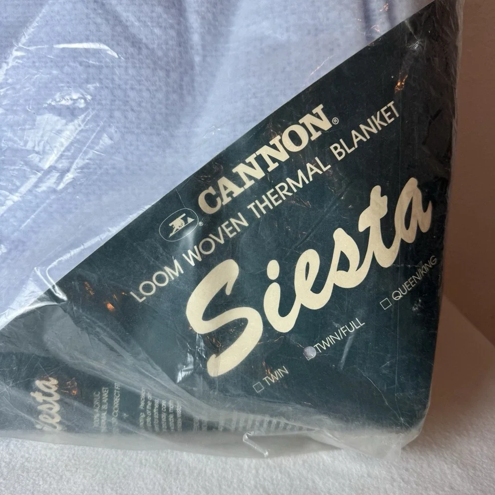 Cannon Siesta Blue Loom Woven Thermal Blanket Satin Trim 72X90 Twin/Full Knit